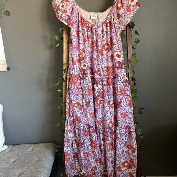 Knox Rose Tiered Scoop Neck Puff Sleeve Midi Dress M Prairie Cottage Core NWT - Picture 3 of 7